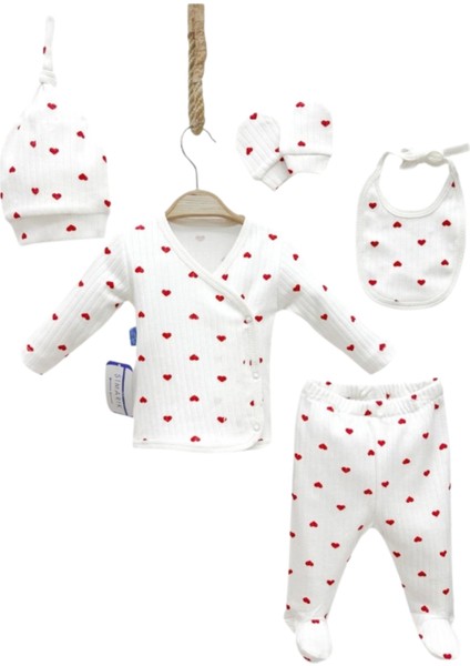 Mini Şımarık Kalpli 5'li Yenidoğan Bebek Zıbın Seti, Hastane Çıkış Seti
