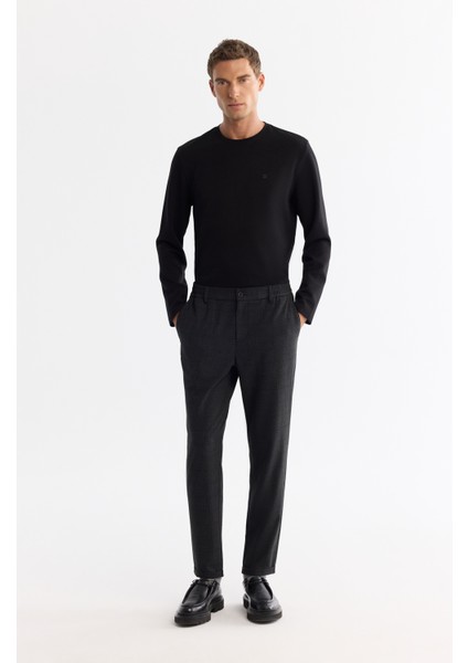 Erkek Siyah Yanı Lastikli Pileli Ekose Duble Paça Slim Fit Pantolon A42Y3043