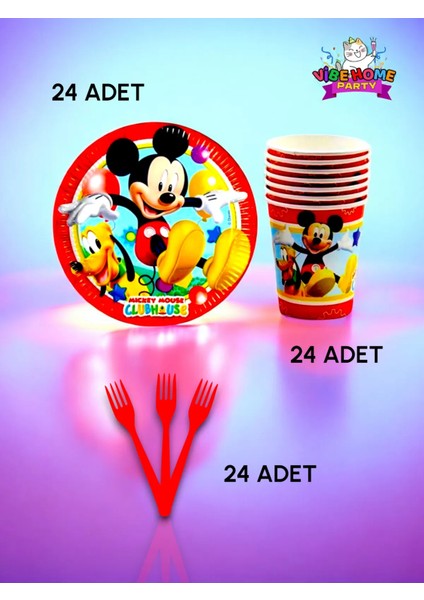 24 Kişilik Mickey Mouse Temalı Süper Eko Seti - Doğum Günü Parti ve Eğlenceli Etkinlikler