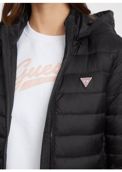Kapüşon Yaka Normal Kalıp Desenli Siyah Kadın Mont Gj Hooded Puffer - Recy Irıdescent modelleri