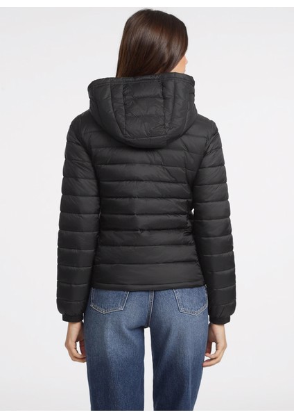 Kapüşon Yaka Normal Kalıp Desenli Siyah Kadın Mont Gj Hooded Puffer - Recy Irıdescent fırsatları