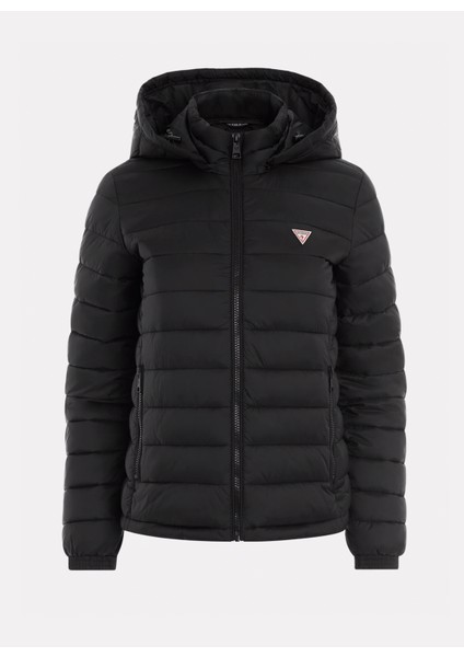 Kapüşon Yaka Normal Kalıp Desenli Siyah Kadın Mont Gj Hooded Puffer - Recy Irıdescent