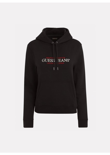 Siyah Kadın Kapüşon Yaka Normal Kalıp Desenli Sweatshirt Gj Hood Os Amerıcan - Organıc Co/pl