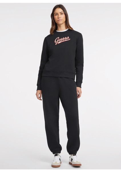 Siyah Kadın Bisiklet Yaka Normal Kalıp Desenli Sweatshirt Gj Cn Reg Guess J Sc - Organıc Co/p