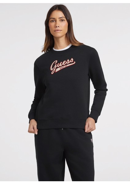 Siyah Kadın Bisiklet Yaka Normal Kalıp Desenli Sweatshirt Gj Cn Reg Guess J Sc - Organıc Co/p