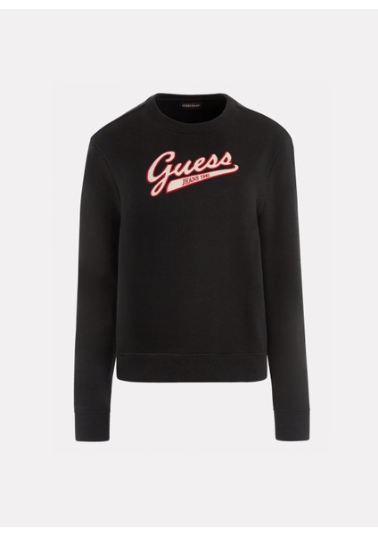 Siyah Kadın Bisiklet Yaka Normal Kalıp Desenli Sweatshirt Gj Cn Reg Guess J Sc - Organıc Co/p