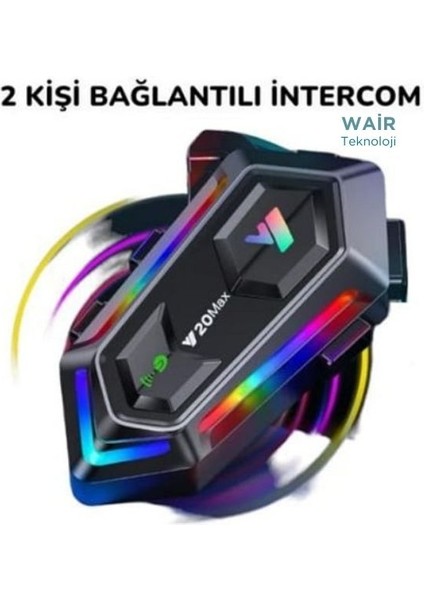 Y20 Max 2 Kişi Bağlantılı Rgb Işıklı 1000MAH Bluetooth Motosiklet Kask Kulaklık Intercom Uyumlu