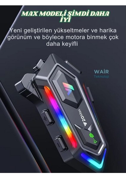 Y20 Max 2 Kişi Bağlantılı Rgb Işıklı 1000MAH Bluetooth Motosiklet Kask Kulaklık Intercom Uyumlu