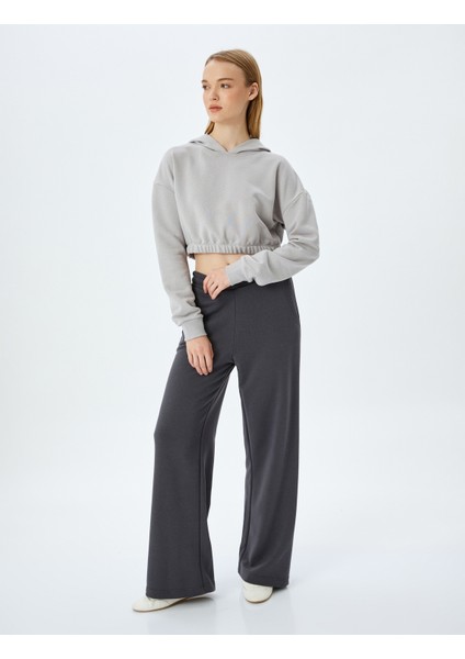 Kapüşonlu Uzun Kollu Crop Beli Lastikli Oversize Sweatshirt