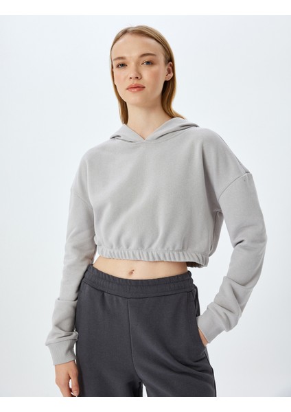 Kapüşonlu Uzun Kollu Crop Beli Lastikli Oversize Sweatshirt