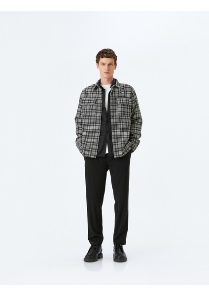 Uzun Kollu Kapaklı Cep Detaylı Ekose Tüvit Gömlek Ceket