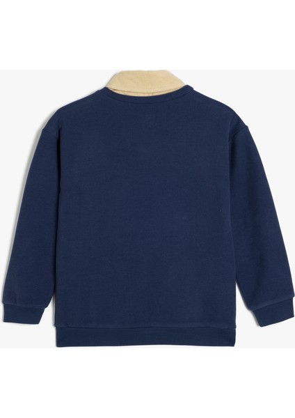 Oversize Polo Sweatshirt Uzun Kollu Işleme Detaylı