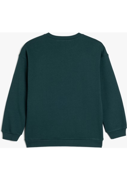 Uzun Kollu Bisiklet Yaka Aslan Işlemeli Şardonlu Pamuklu Sweatshirt fiyatları