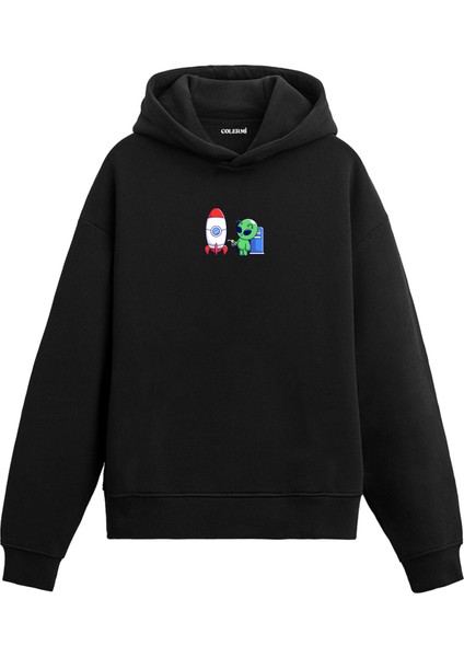 Uzaylı Buluşması Uzay Baskılı Sweat Uzay Temalı Kapşonlu Uzay Tasarım Hoodie