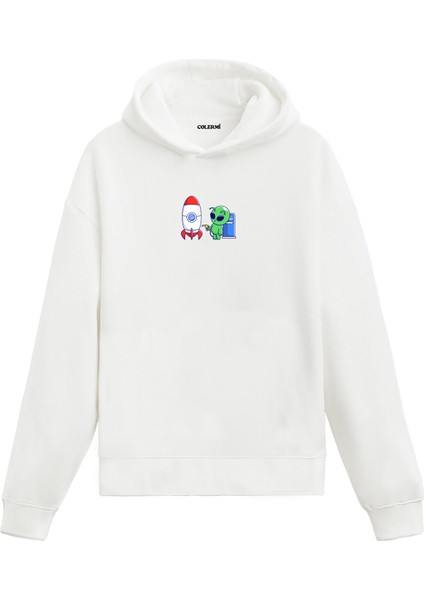 Uzaylı Buluşması Uzay Baskılı Sweat Uzay Temalı Kapşonlu Uzay Tasarım Hoodie