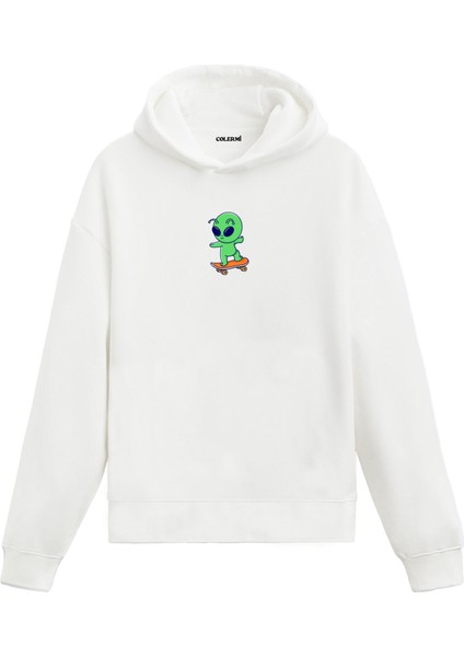 Kaykaycı Uzaylı Uzay Baskılı Sweat Uzay Temalı Kapşonlu Pamuklu Uzay Tasarım Hoodie Sweatshirt