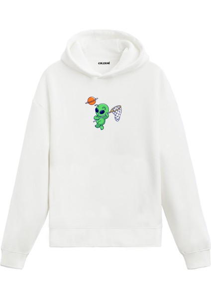 Gezegen Avcısı Uzay Baskılı Sweat Uzay Temalı Kapşonlu Pamuklu Uzay Tasarım Hoodie Sweatshirt