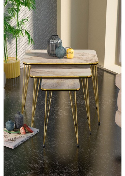 Zigon Sehpa Kr ve Orta Sehpa Kr Set Çift Gold Efes Tel 1112