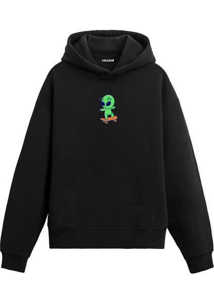 Kaykaycı Uzaylı Uzay Baskılı Sweat Uzay Temalı Kapşonlu Pamuklu Uzay Tasarım Hoodie Sweatshirt