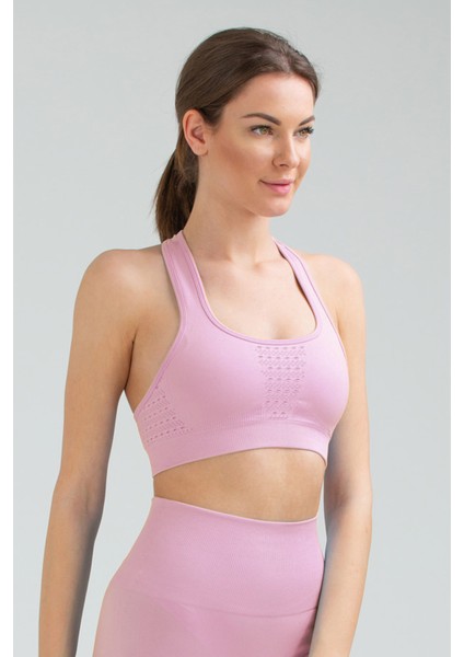 Pembe Slim Fit Açık Yaka Seamless Kadın Sporcu Sütyeni Bra SSF0003