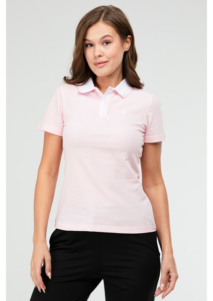 Pembe Slim Fit Basic 100% Pamuk Kısa Kol Polo Yaka Kadın Tişört SF0684