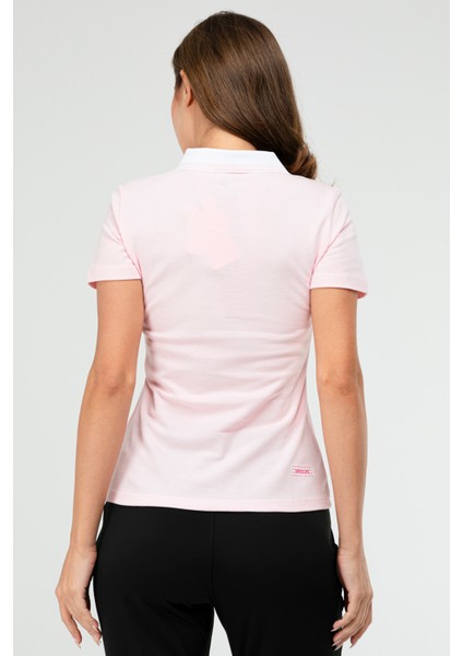 Pembe Slim Fit Basic 100% Pamuk Kısa Kol Polo Yaka Kadın Tişört SF0684