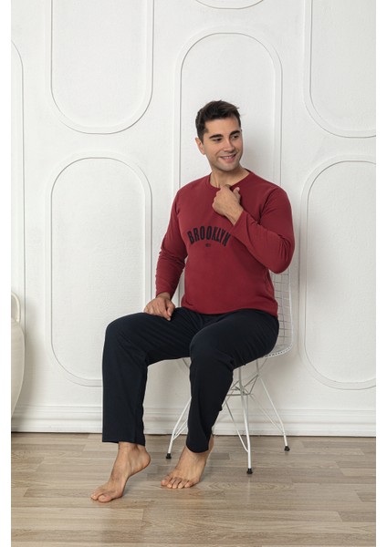 Erkek Yazı Desenli Iki Iplik Pijama Takımı