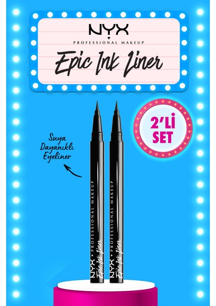 Nyx Professional Makeup 2'li Suya Dayanıklı Epic Ink Siyah Eyeliner Seti