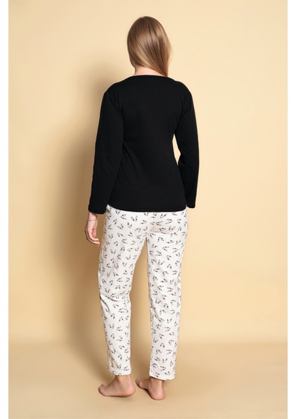 Kadın Siyah Tweety Desenli Kadın Iki Iplik Pijama Takımı