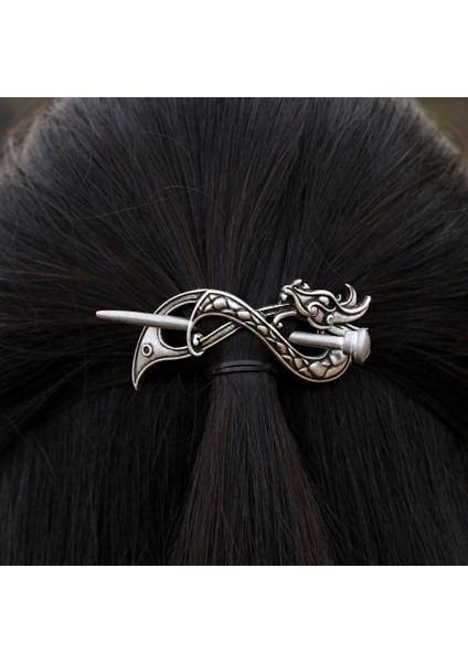 R-Gümüş Büyük Celtics Düğümleri Viking Runları Çift Başlı Ejderha Tokası Saç Tokası Çubuk Kaydırıcı Aksesuarlar F-06 (Yurt Dışından) fırsatları