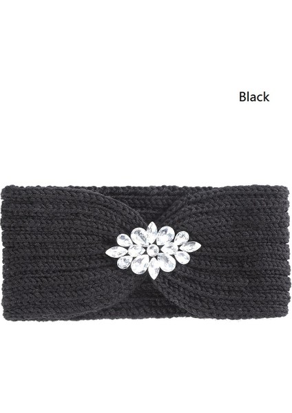 Siyah Stil Kadın Taşlı Örgü Bandanalar Kış Sıcak Tığ Başlık Esnek Saç Bandı (Yurt Dışından)