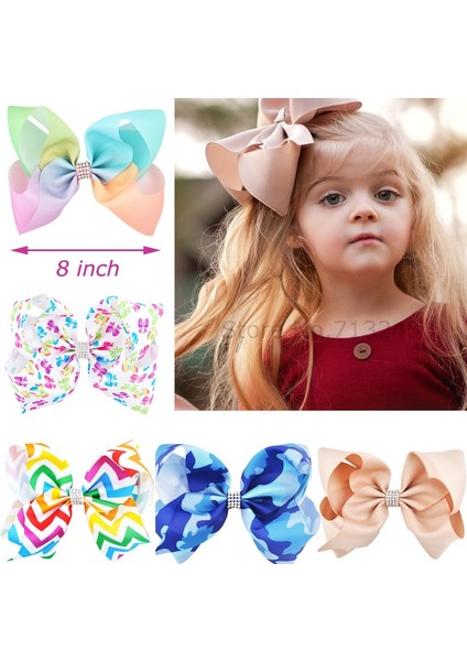 NO15-SAFIR Mavisi Kız Çocukları Büyük Taşlı Saç Kurdeleleri Baskılı Kırmızı Kurdele Yay Tüm Timsah Toka Saç Aksesuarları (Yurt Dışından)