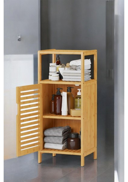 Bambu 1 Kapaklı 2 Raflı Çok Amaçlı Banyo Düzenleyici Organizer Dik Dolap DB-0043