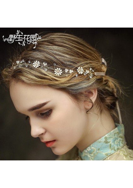 Altın Tarzı Moda Papatya Çiçeği Gelin Taşlı Inci Düğün Saç Bandı Vintage Taç Başlık (Yurt Dışından)