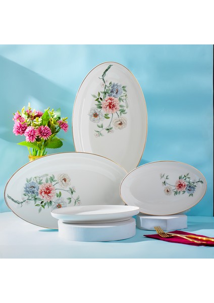 2036  Bone China Servis Tabağı Sunumluk 4'lü Kayık Tabak Kahvaltı Sunum Seti Yemek Servis Tabak Seti Servis Tabağı