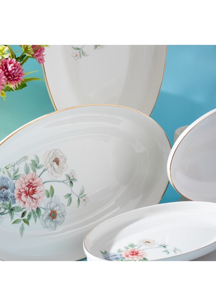 2036  Bone China Servis Tabağı Sunumluk 4'lü Kayık Tabak Kahvaltı Sunum Seti Yemek Servis Tabak Seti Servis Tabağı