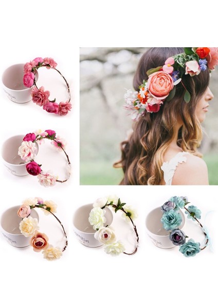 Pembe Tarzı Bohemia Headwear Plaj Çiçek Taçı Düğün Gelin Çiçek Taçı Başbandı (Yurt Dışından) fırsatları