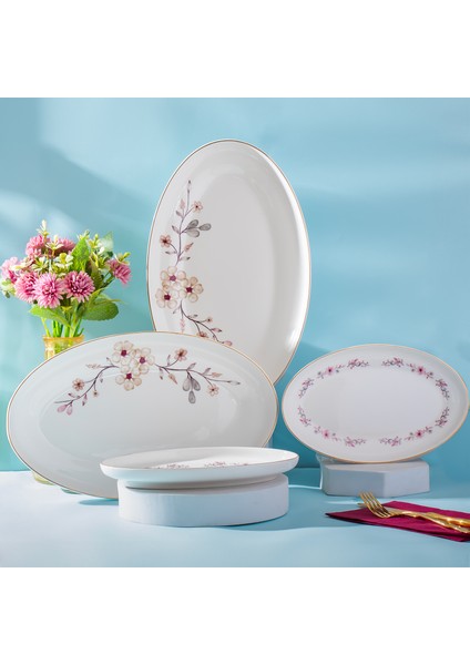 2037  Bone China Servis Tabağı Sunumluk 4'lü Kayık Tabak Kahvaltı Sunum Seti Yemek Servis Tabak Seti Servis Tabağı