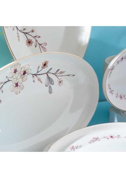 2037  Bone China Servis Tabağı Sunumluk 4'lü Kayık Tabak Kahvaltı Sunum Seti Yemek Servis Tabak Seti Servis Tabağı