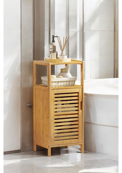 Bambu Tek Kapaklı 2 Raflı Çok Amaçlı Banyo Düzenleyici Organizer Dik Dolap JW-23090