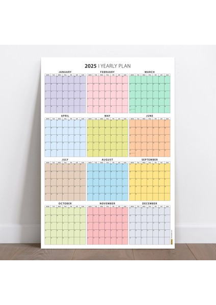 2025 Yıllık Planlayıcı Duvar Takvimi, Rengarenk Pastel Renkler