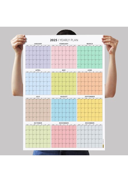 2025 Yıllık Planlayıcı Duvar Takvimi, Rengarenk Pastel Renkler