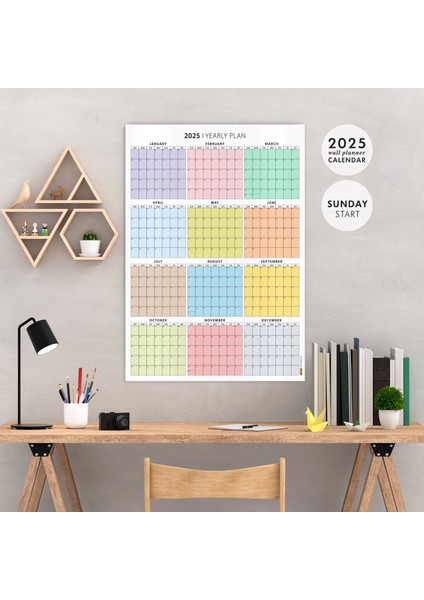 Amerikan Standardı 2025 Yıllık Planlayıcı Duvar Takvimi, Rengarenk (United States Calendar, Colourful Pastel) modelleri
