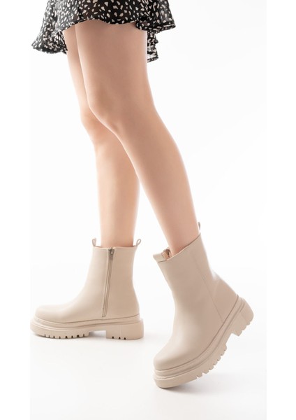 812-2012 Bej Luna Fermuarlı Günlük Kadın Bot