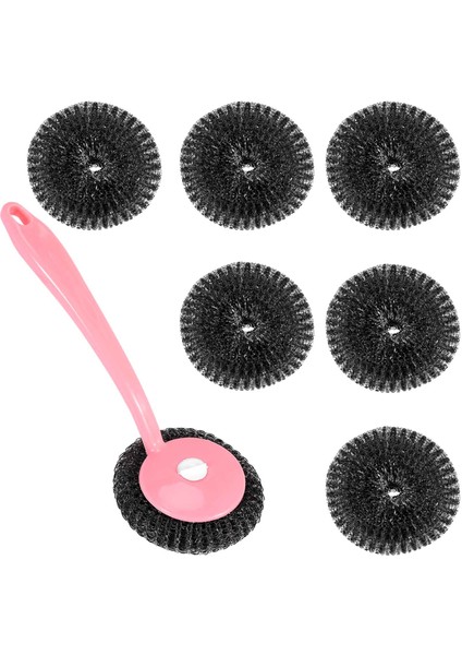 Paslanmaz Çelik Sünger Bulaşık Makinesi Seti, 8'li Saplı Paket, Tencere Seti, Tencere Fırçası, Ocaklar, Sert Kirleri Temizleme (Pembe) (Yurt Dışından) modelleri