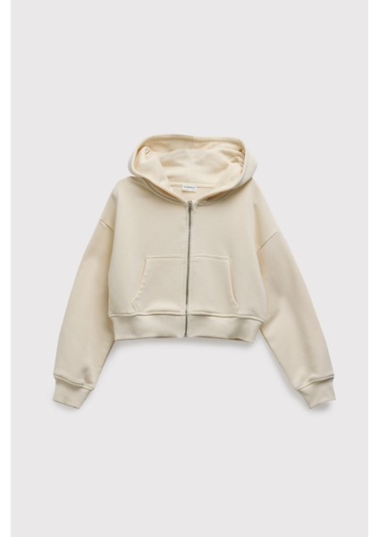 (Kids Girl) Fermuarlı Kapüşonlu Kanguru Cep Sweatshirt indirimleri