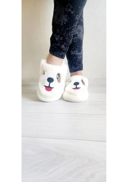 Sevimli Köpekli Peluş Kaydırmaz Taban Ev Terliği Panduf 1 Numara Büyük Alınız