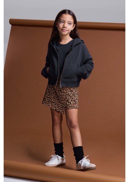 (Kids Girl) Fermuarlı Kapüşonlu Kanguru Cep Sweatshirt fiyatları