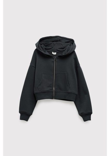(Kids Girl) Fermuarlı Kapüşonlu Kanguru Cep Sweatshirt fırsatları