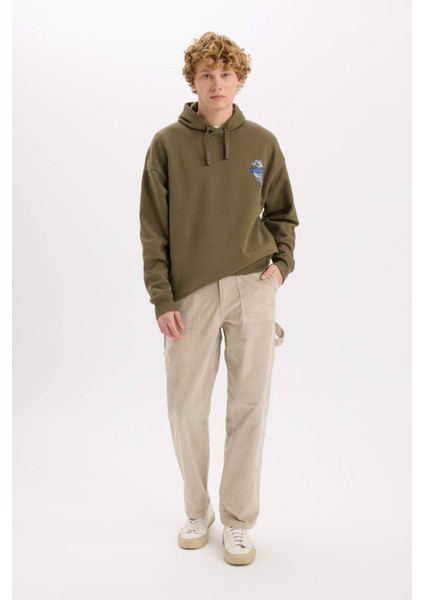 Boxy Fit Kapüşonlu Sırt Baskılı Sweatshirt D0849AX24AU